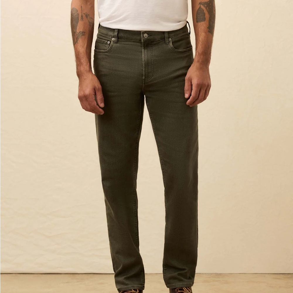 Faherty Men's stretch Terry, five pocket, fall olive